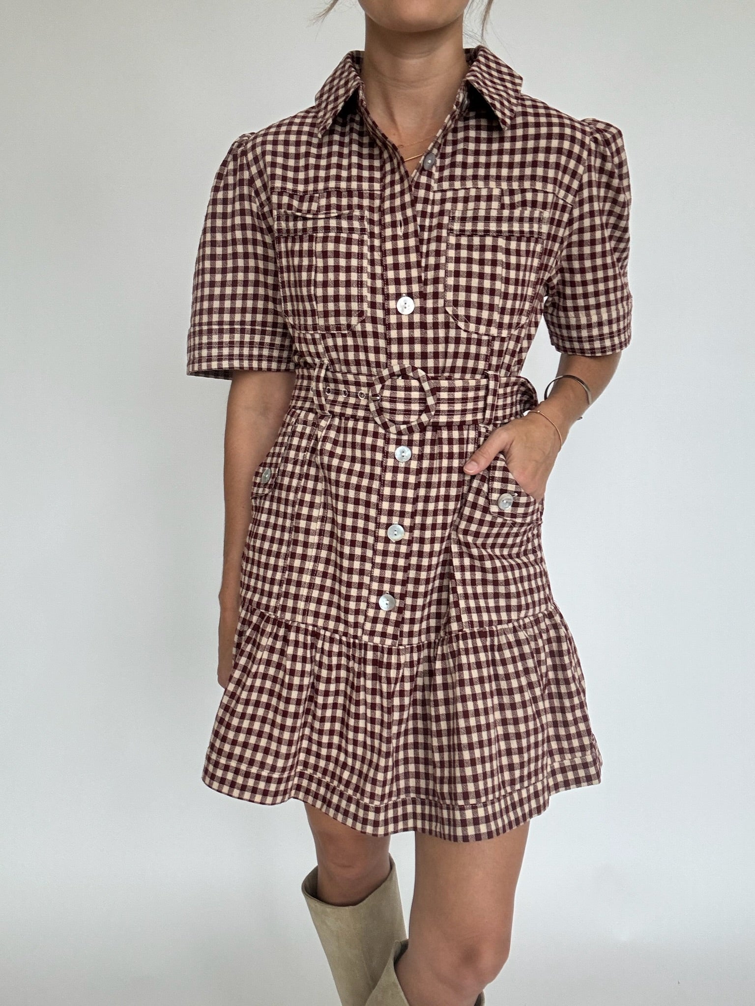 Linnie Checkered Belted Dress – Teddy + Rose