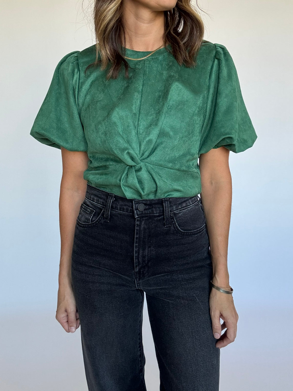 Twist Front Suede Top | THML