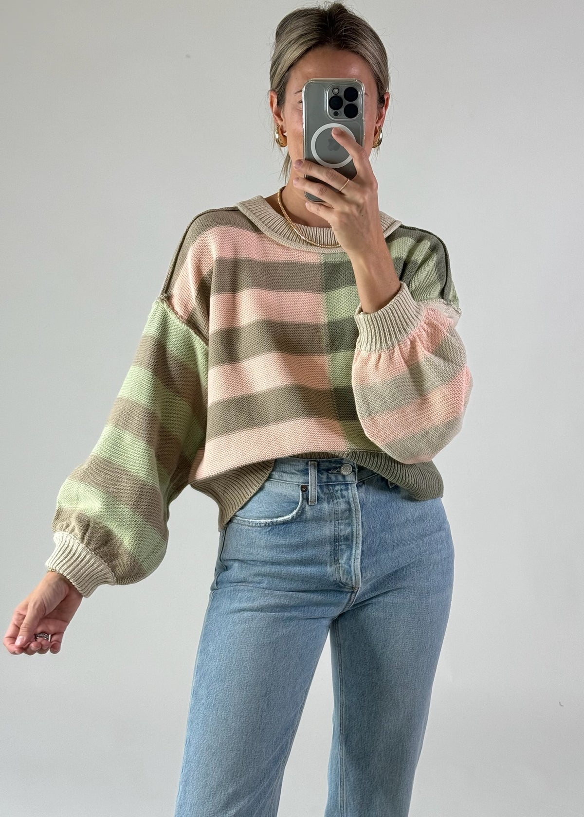 Sage Colorblock Striped Sweater