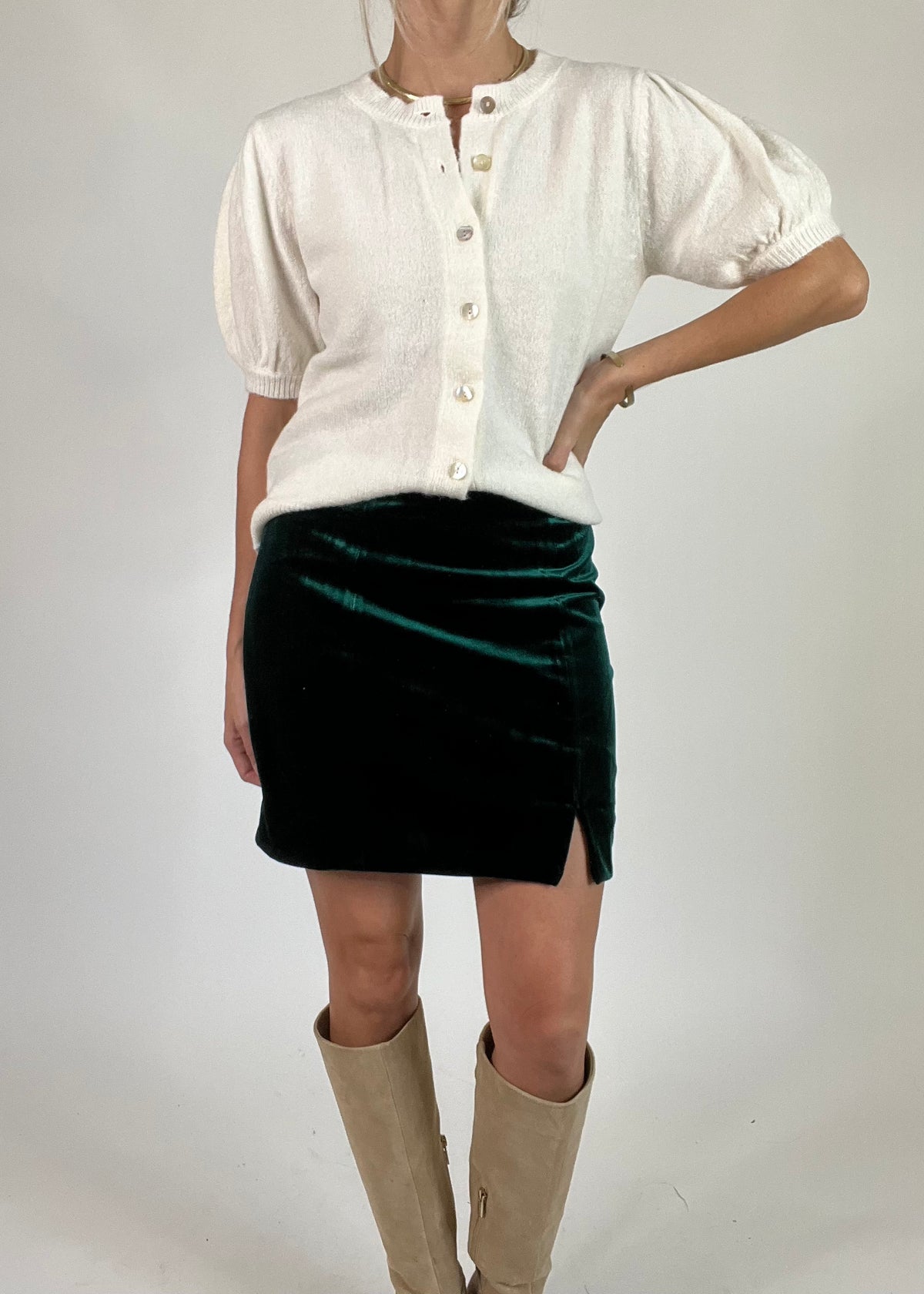Velvet Side Slit Mini Skirt |FINAL SALE