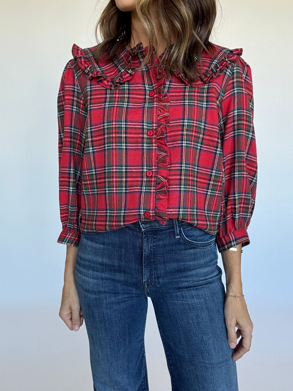 Plaid Ruffle Collar Blouse
