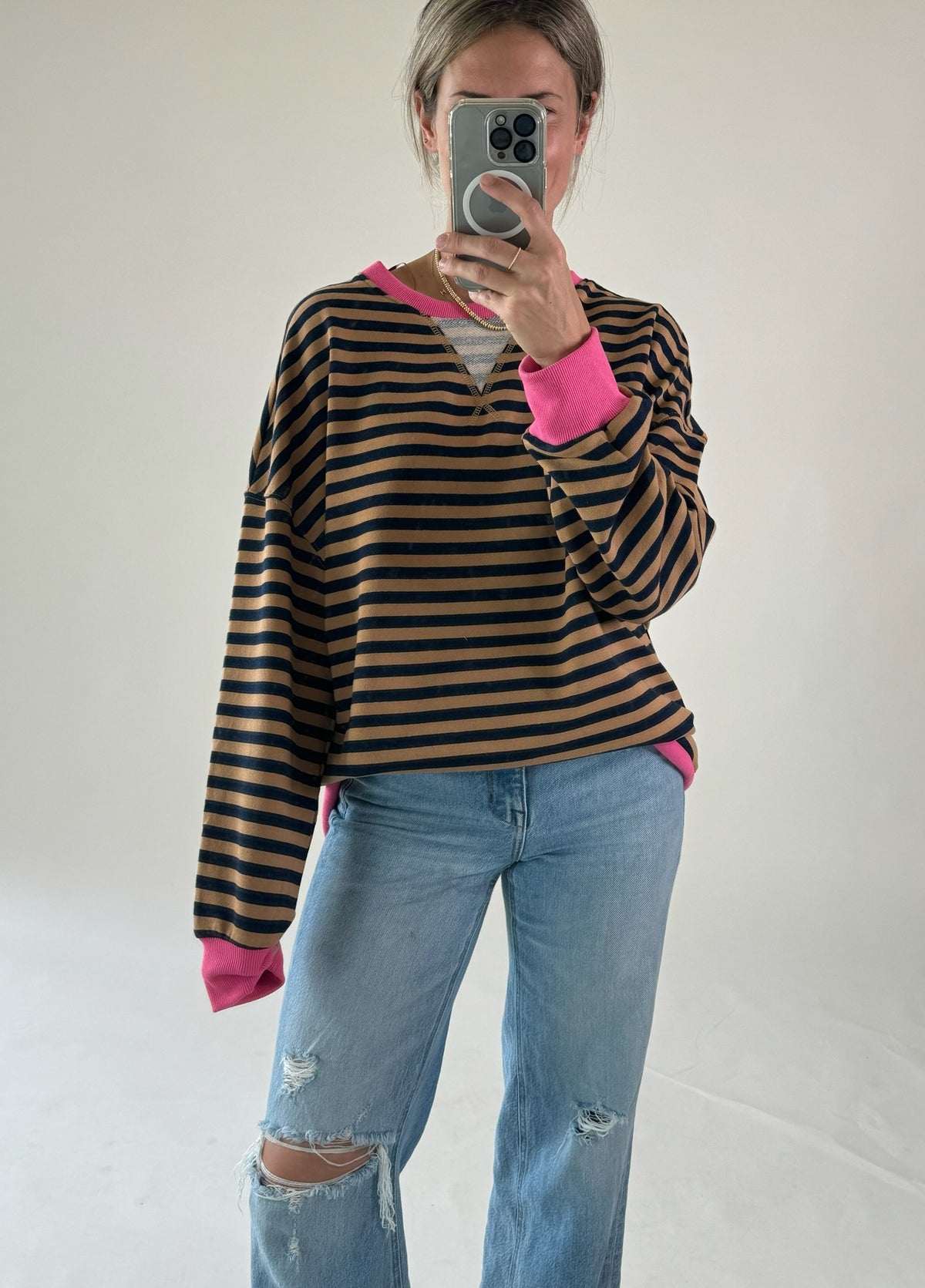 Contrast Hem Striped Sweatshirt