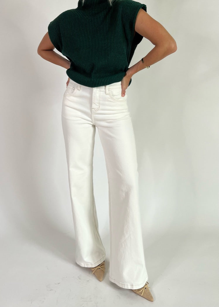 Cream High Rise Wide Leg Pant