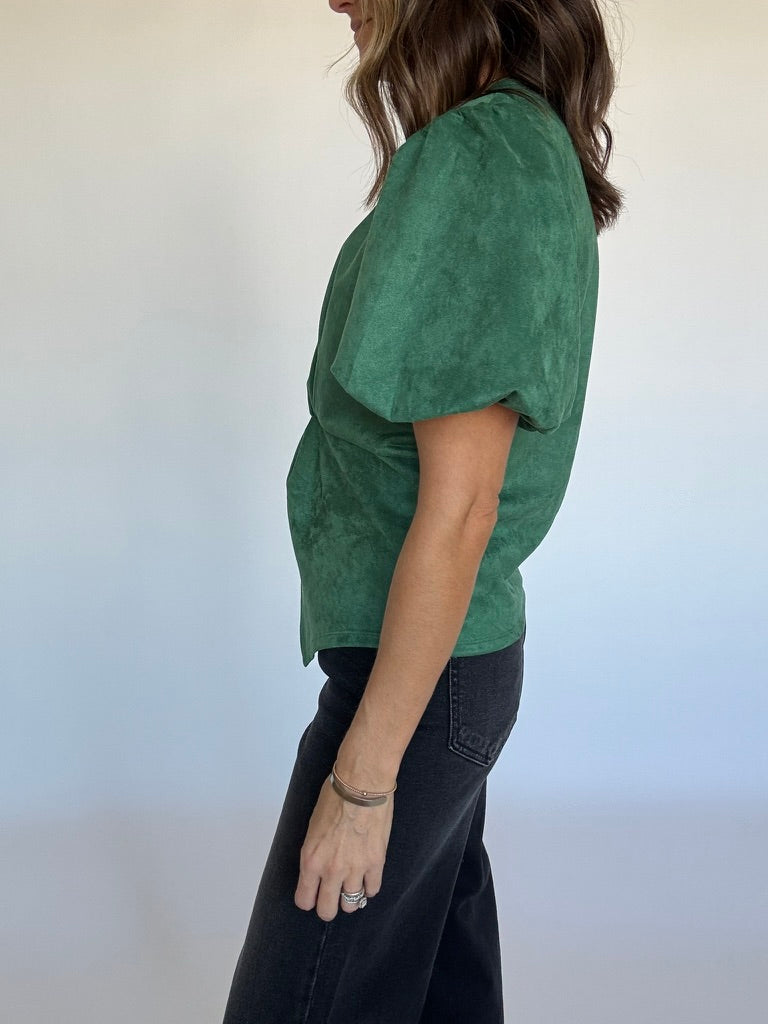 Twist Front Suede Top | THML