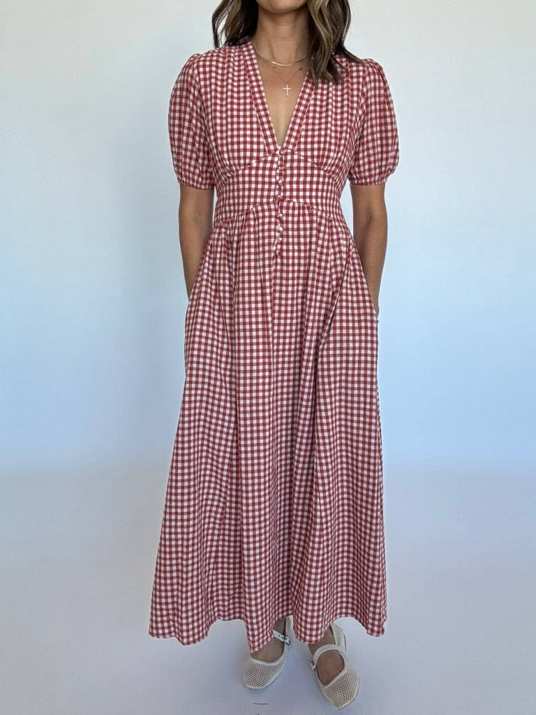 Taylor Red Gingham Maxi Dress