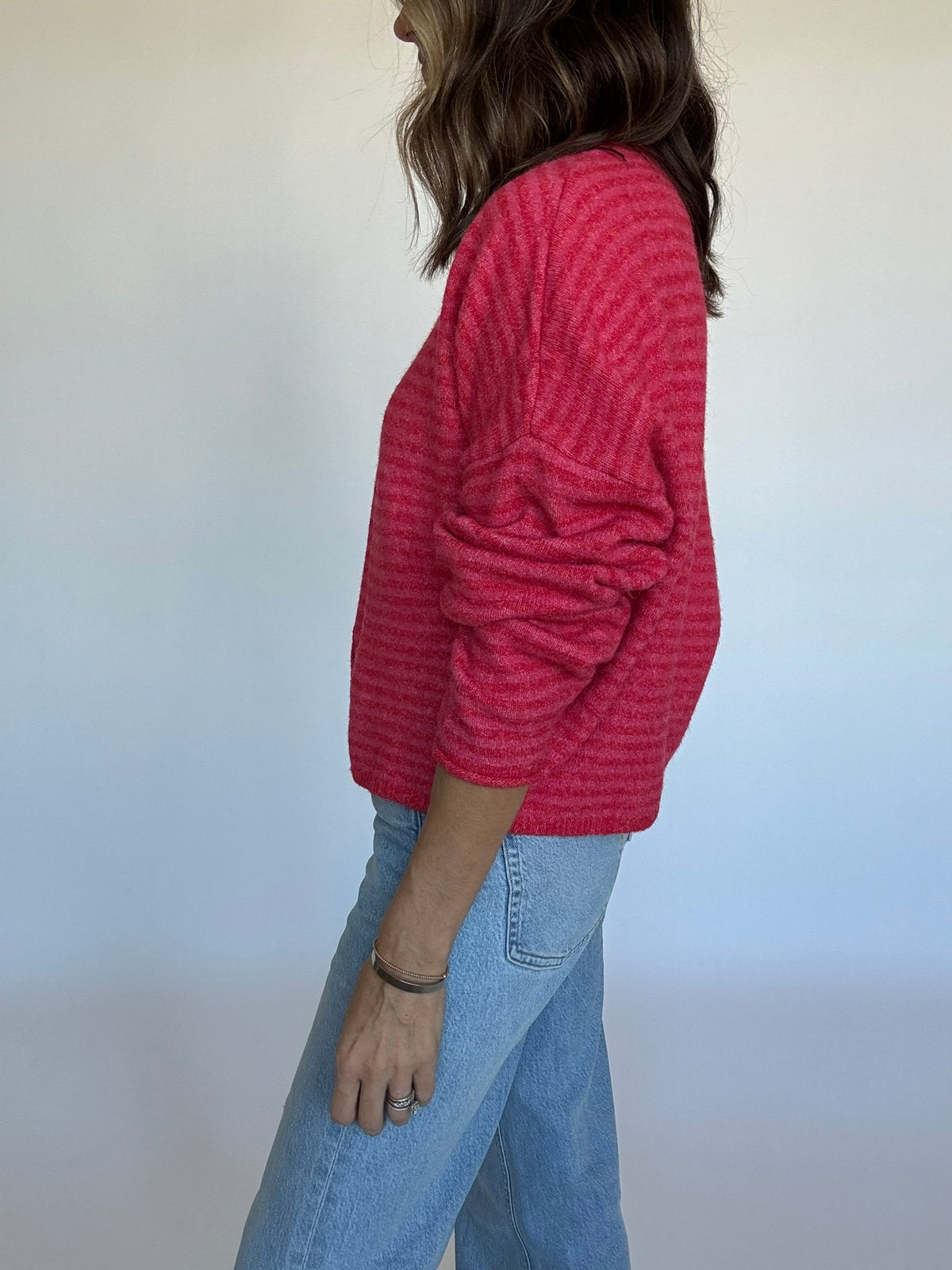 Finley Striped Cardigan - Cherry Red