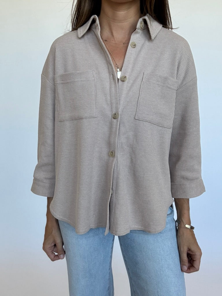 Waffle Knit Button Down