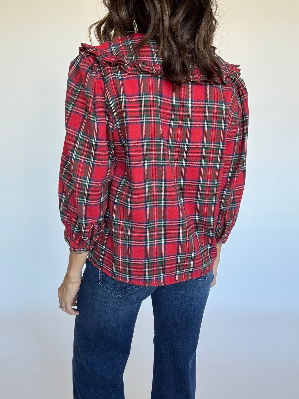 Plaid Ruffle Collar Blouse