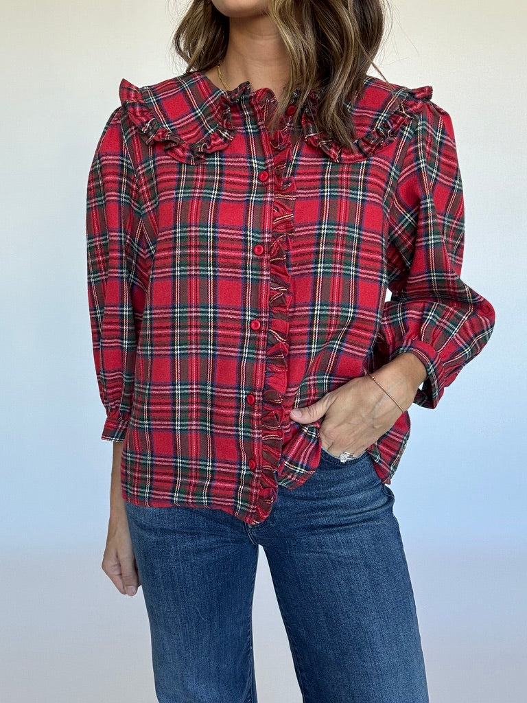Plaid Ruffle Collar Blouse