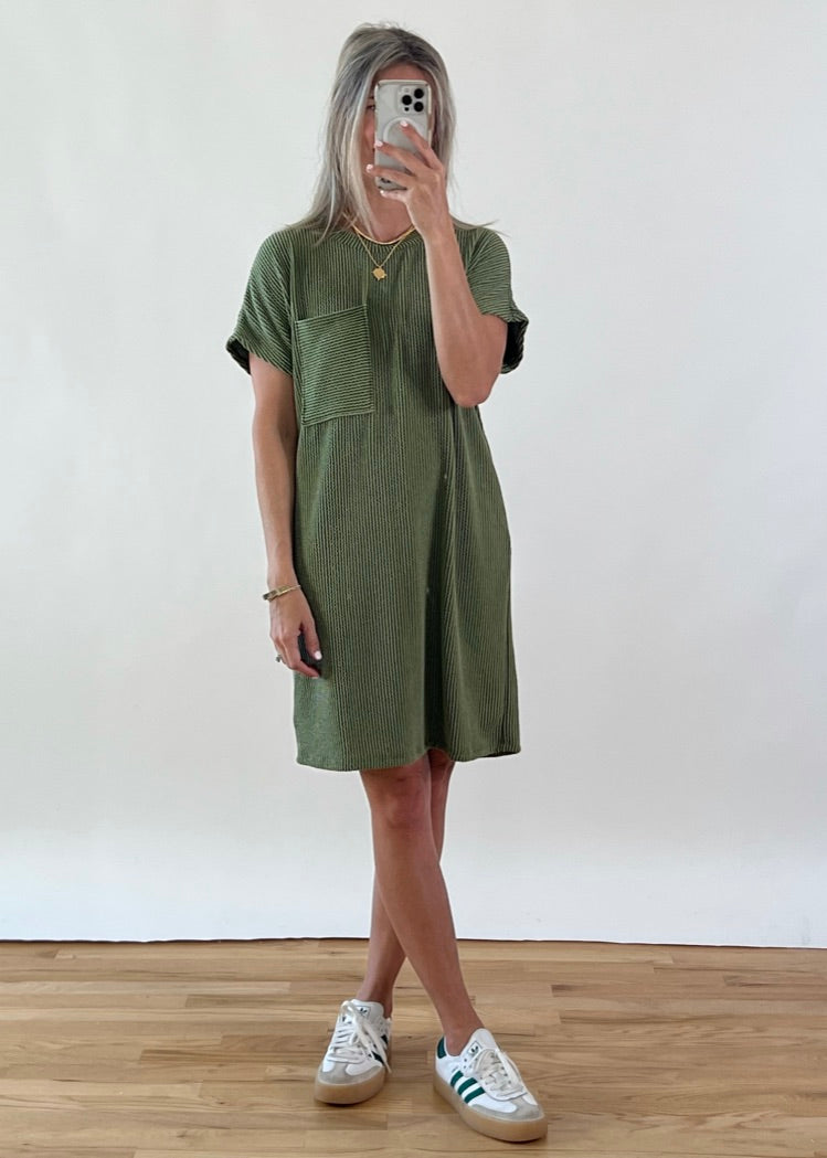 Ribbed Mini Dress - Olive