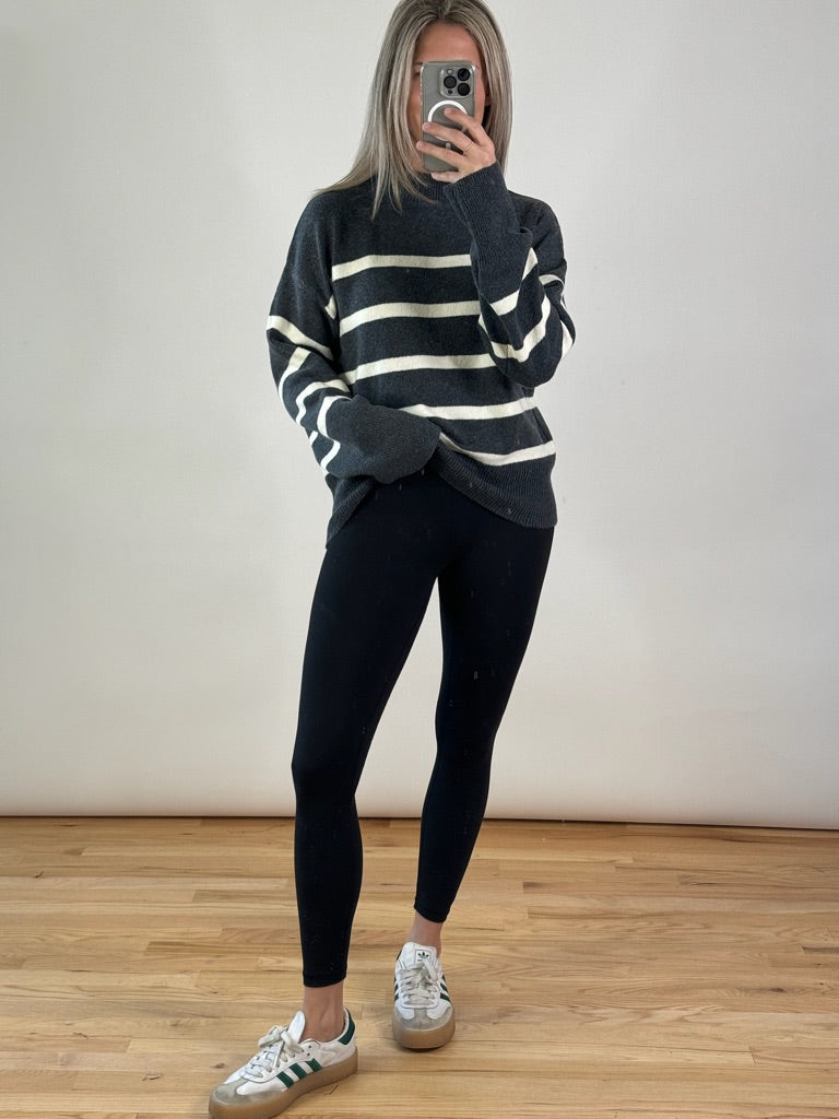 JJ Striped Sweater - Charcoal/Cream