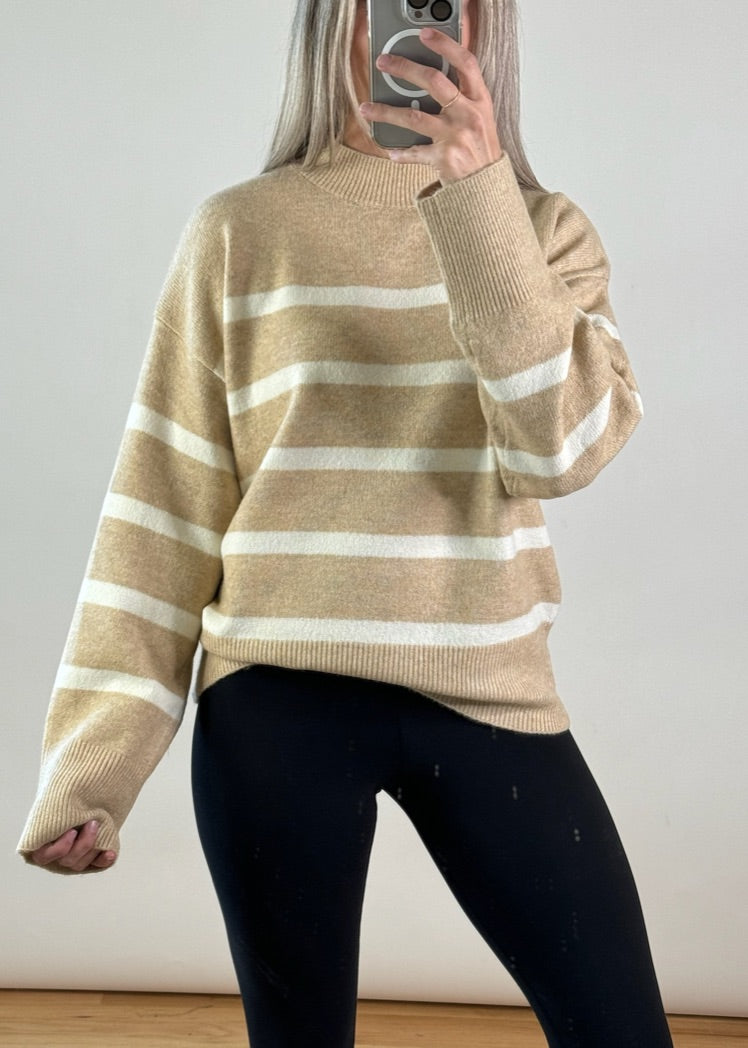 JJ Striped Sweater - Taupe/Cream