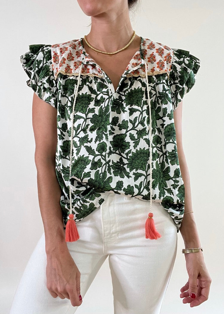 Green Mixed Media Blouse | THML
