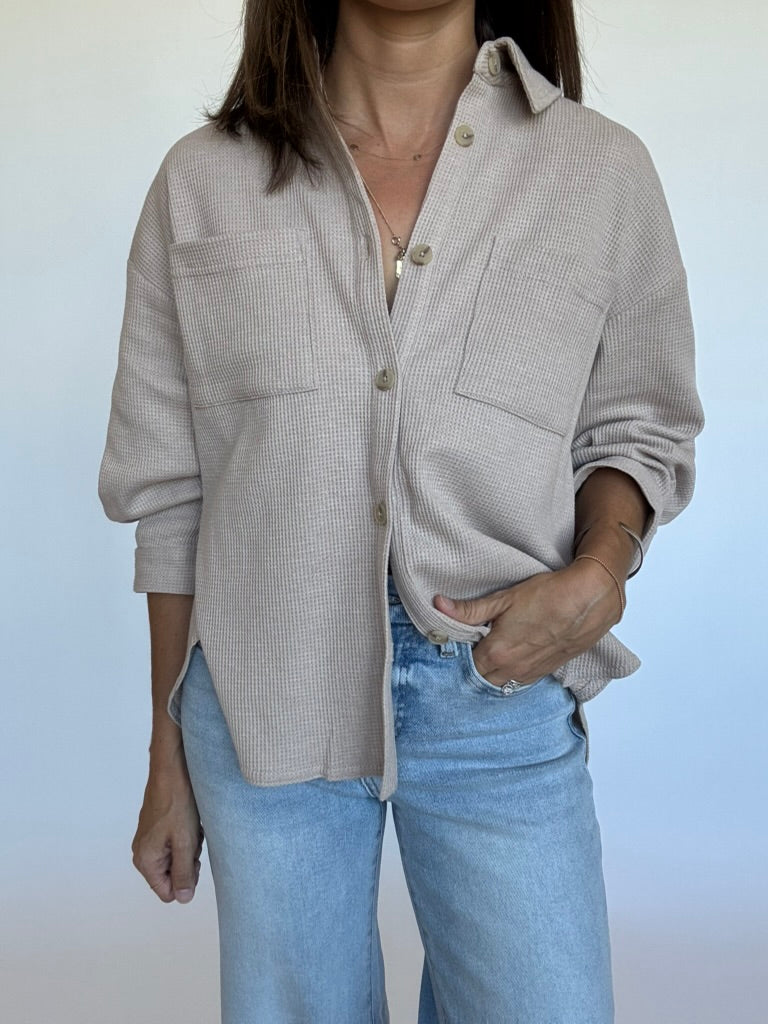 Waffle Knit Button Down