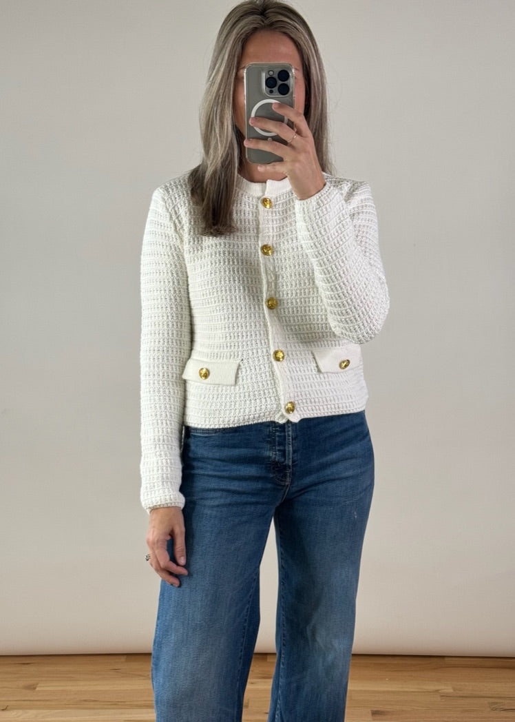 Textured Gold Button Cardigan