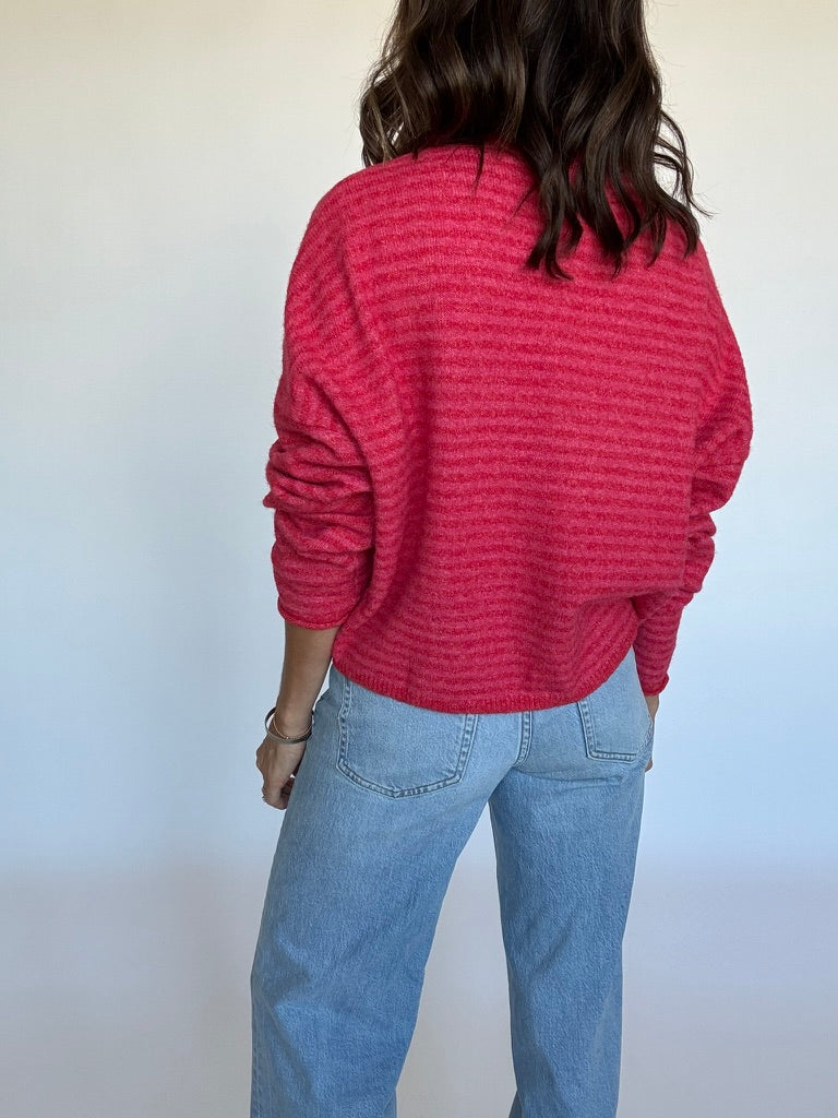 Finley Striped Cardigan - Cherry Red