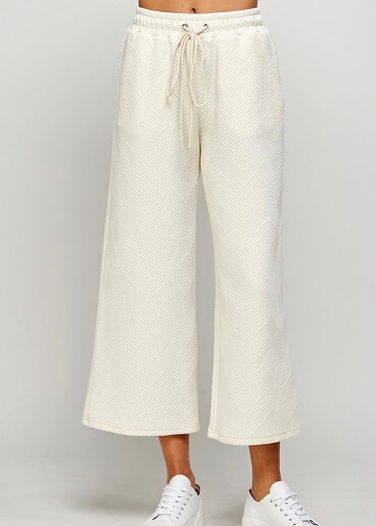 Cream Textured Cropped Pants