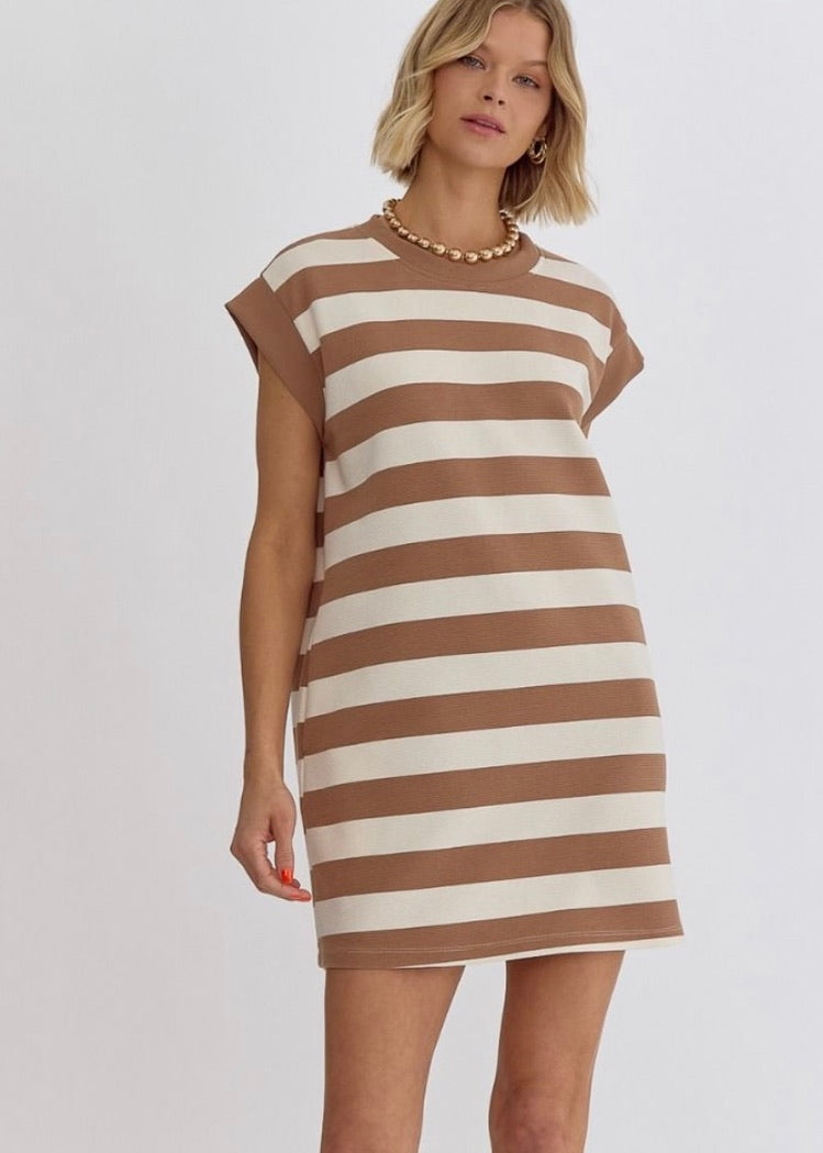 Mocha Cream Striped Mini Dress