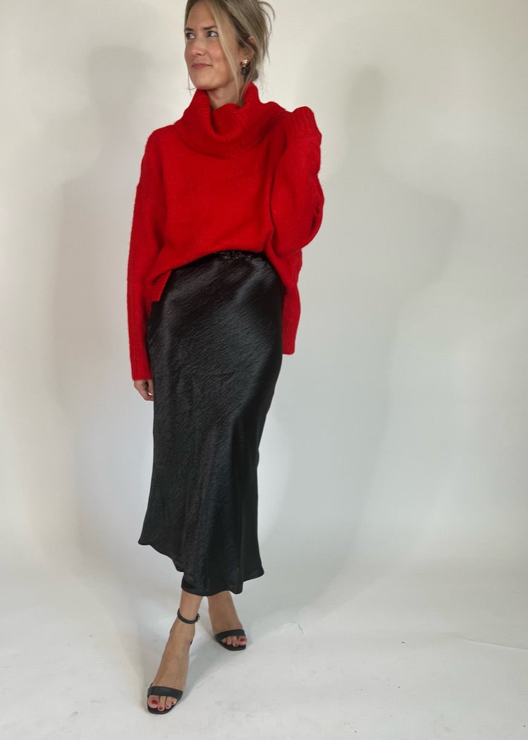 Black Satin Midi Skirt | FINAL SALE