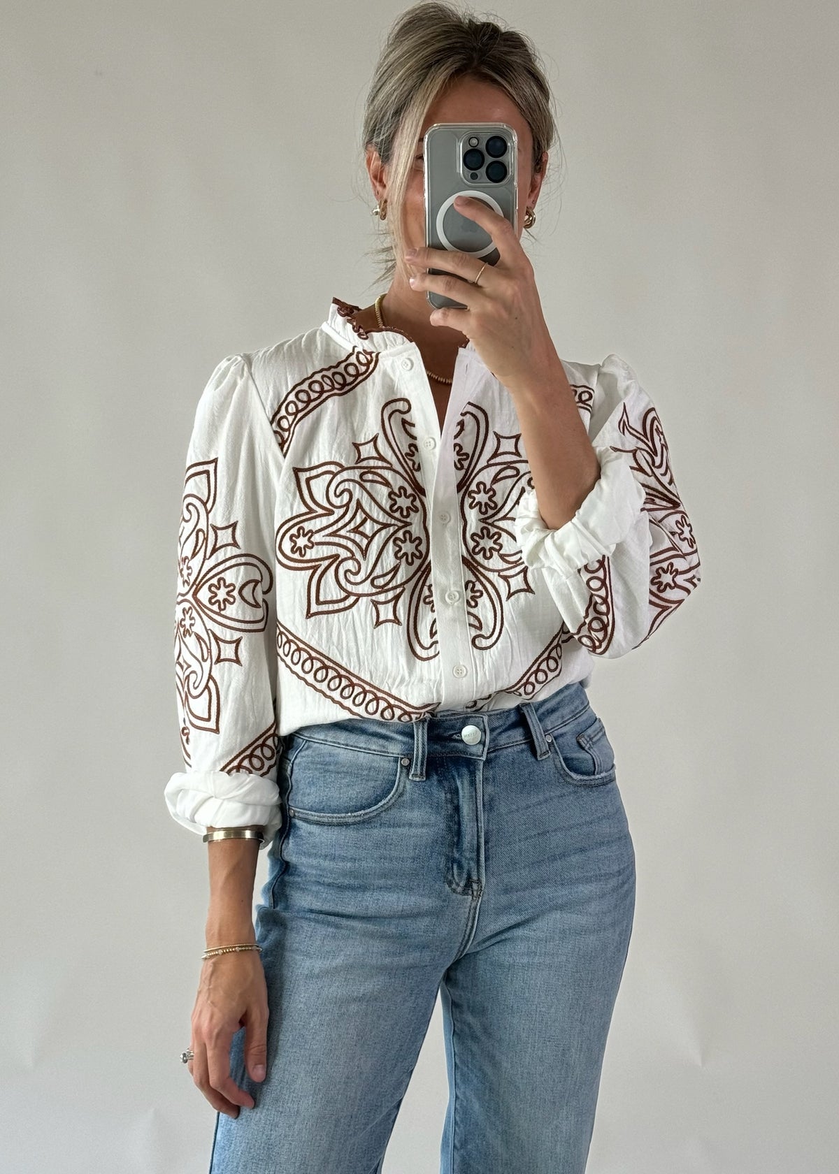 Embroidered Button Up Top