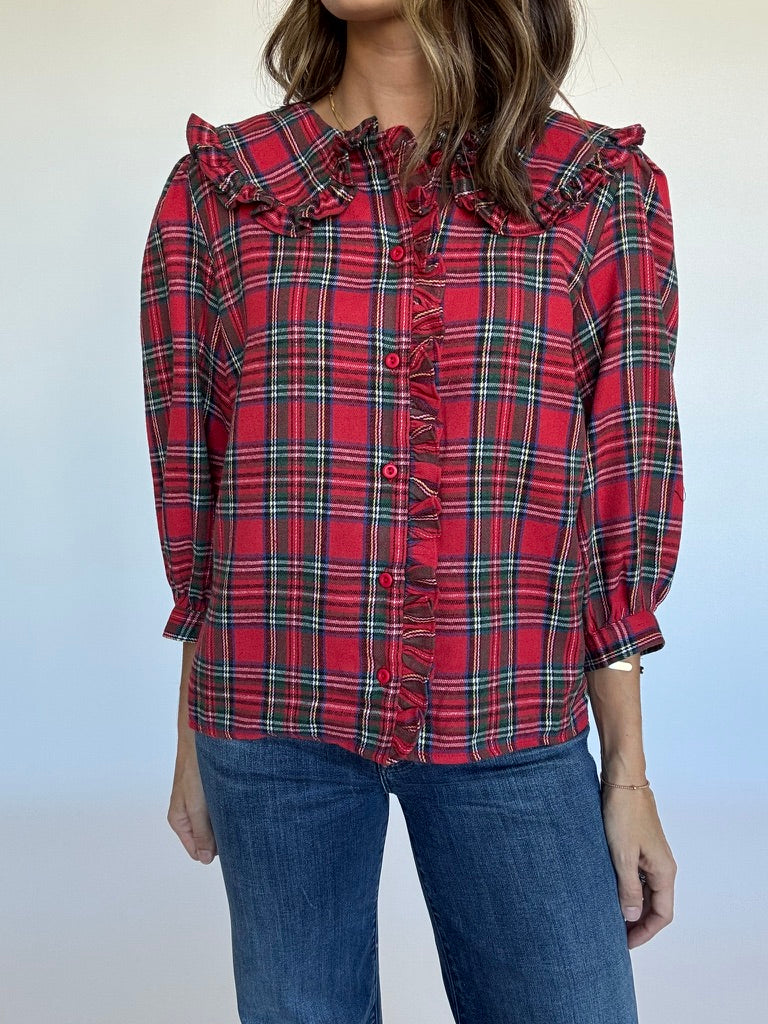 Plaid Ruffle Collar Blouse