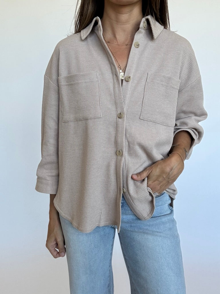 Waffle Knit Button Down