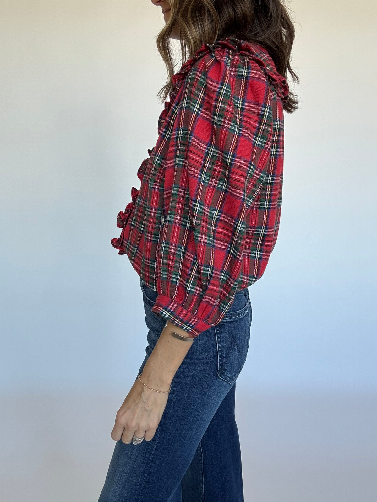 Plaid Ruffle Collar Blouse