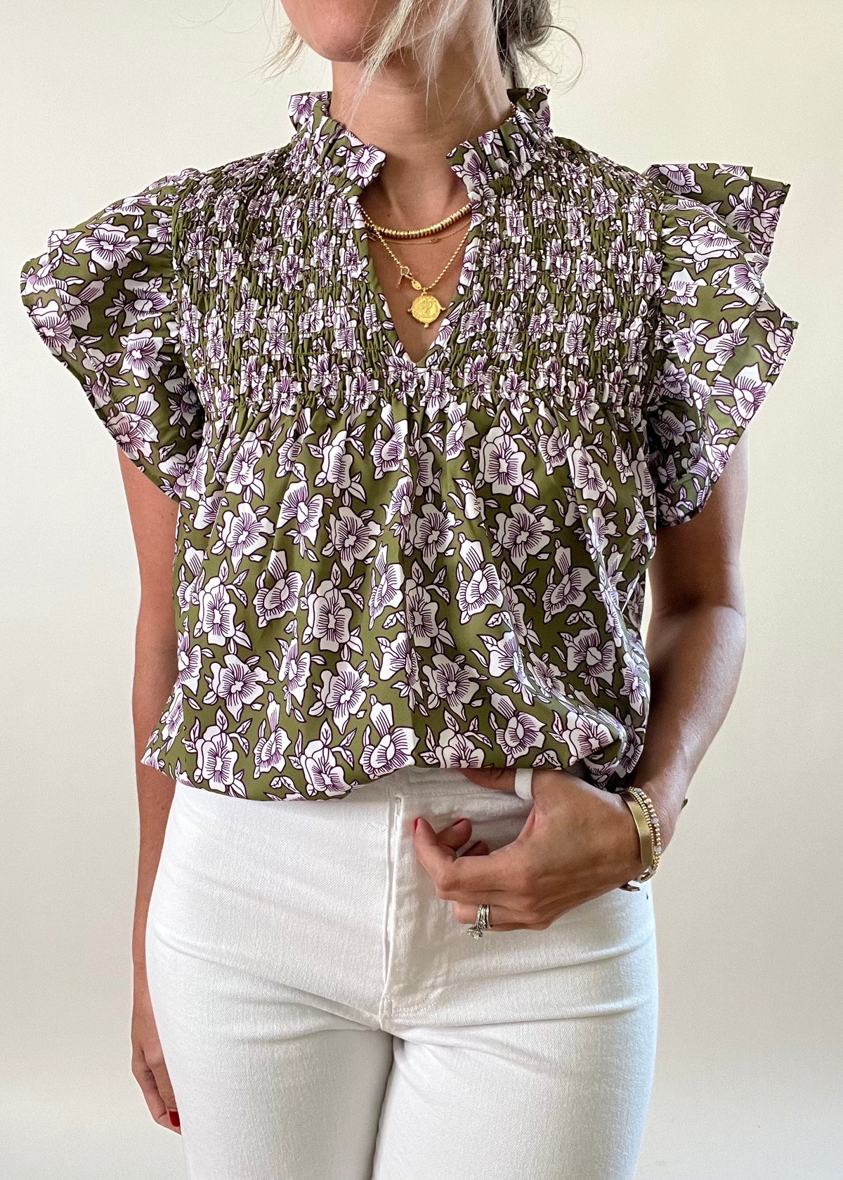 Smocked Floral Print Top (THML)