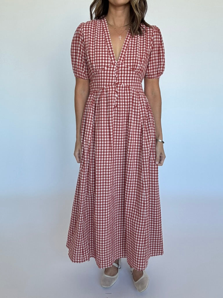 Taylor Red Gingham Maxi Dress