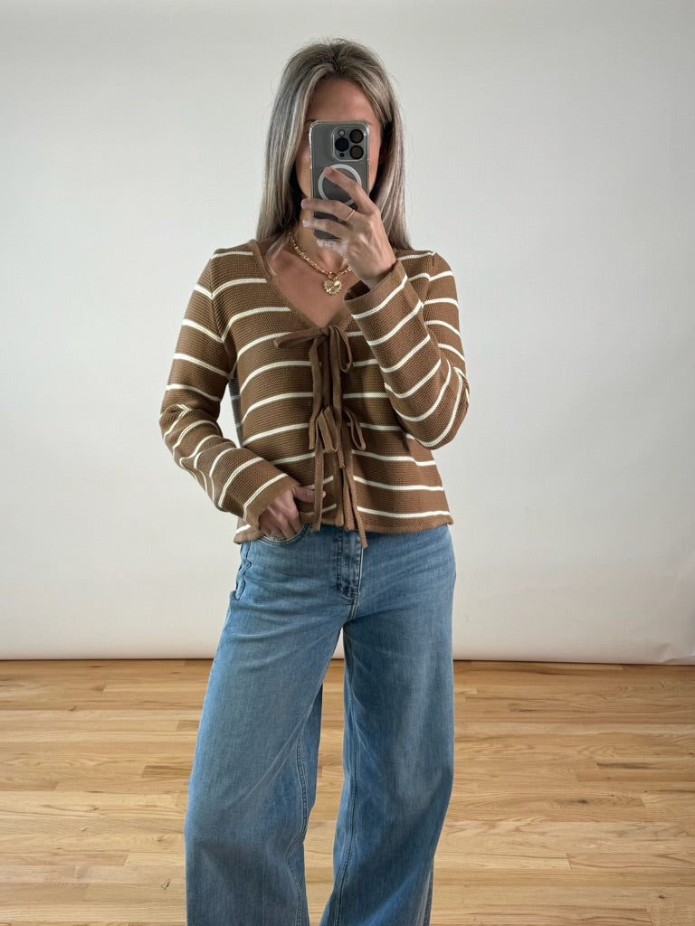 Kristen Tied Front Striped Cardigan