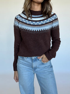 Brown Blue Crewneck Patterned Sweater