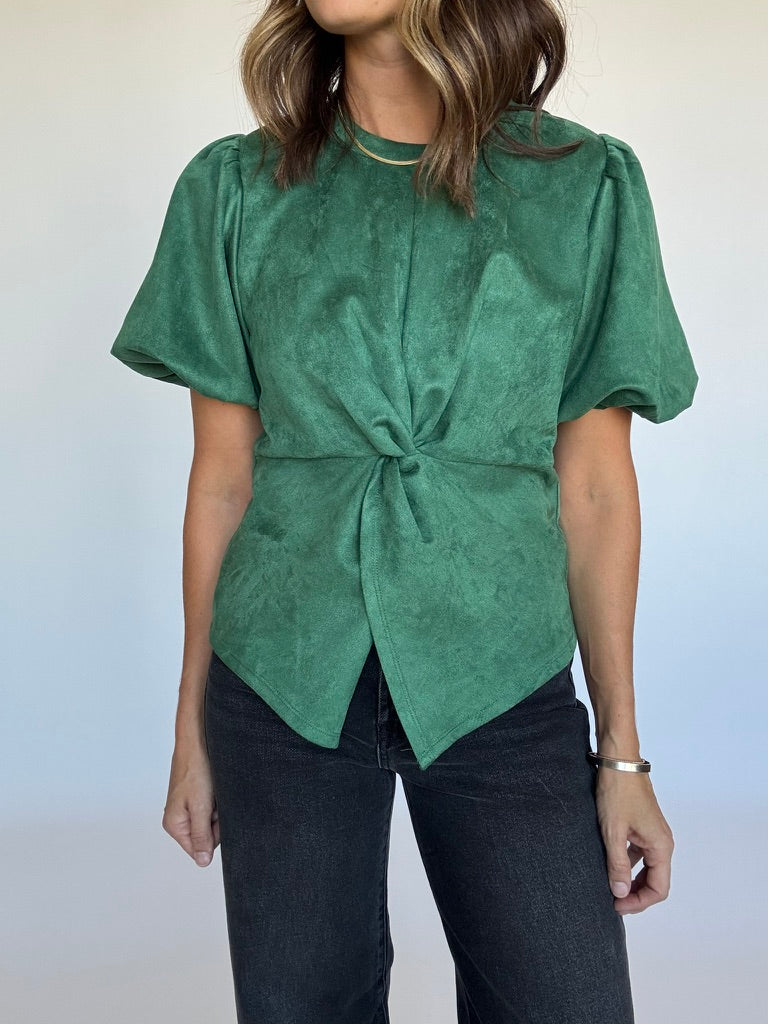 Twist Front Suede Top | THML