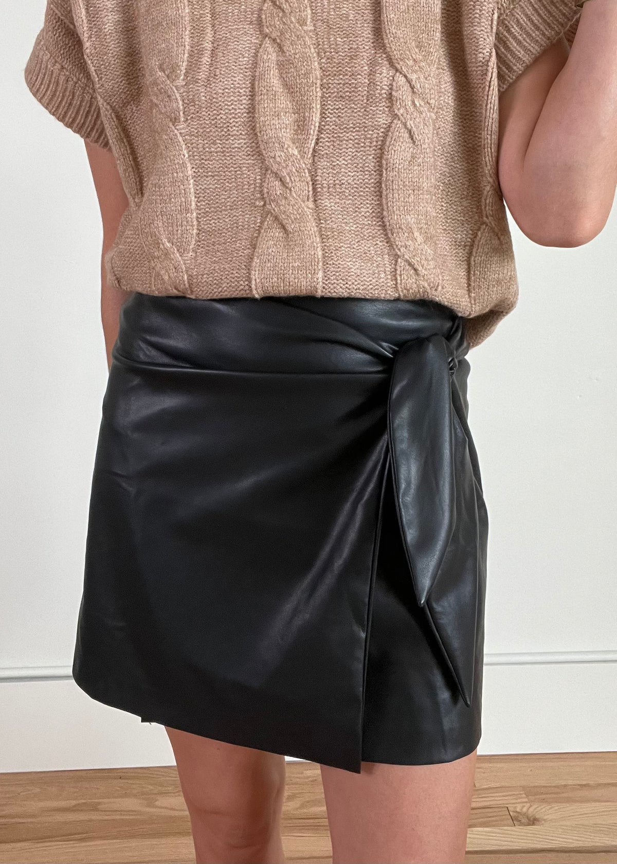 Faux Leather Wrap Mini Skirt - Black | FINAL SALE
