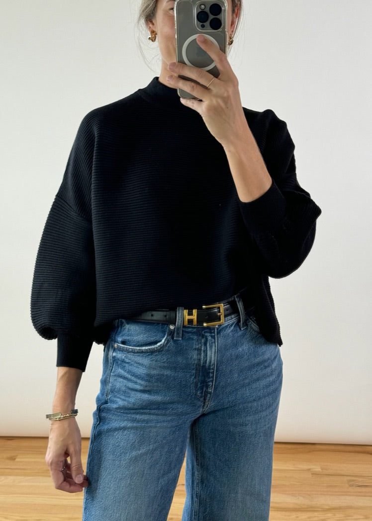 Black Balloon Sleeve Sweater