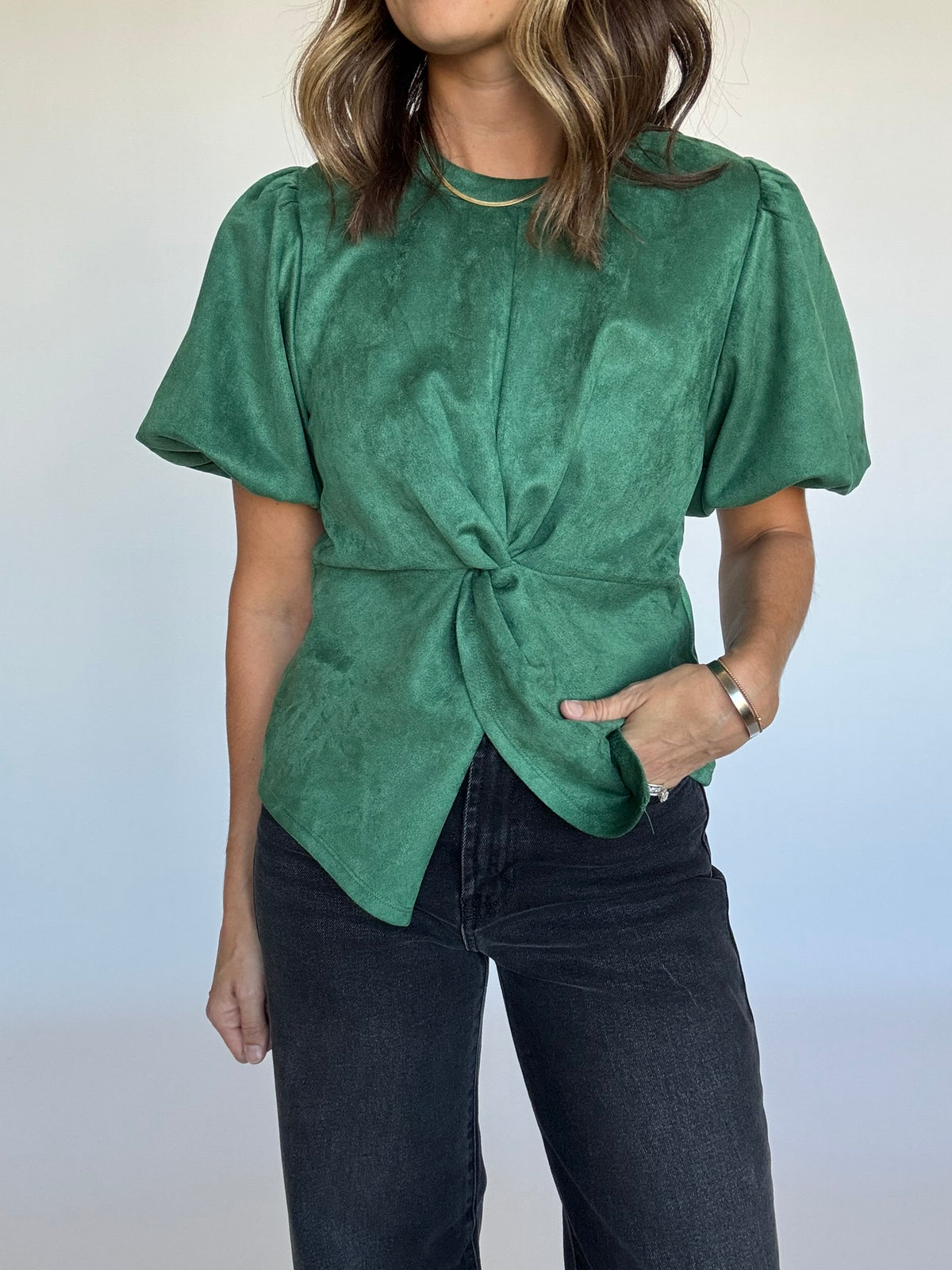 Twist Front Suede Top | THML