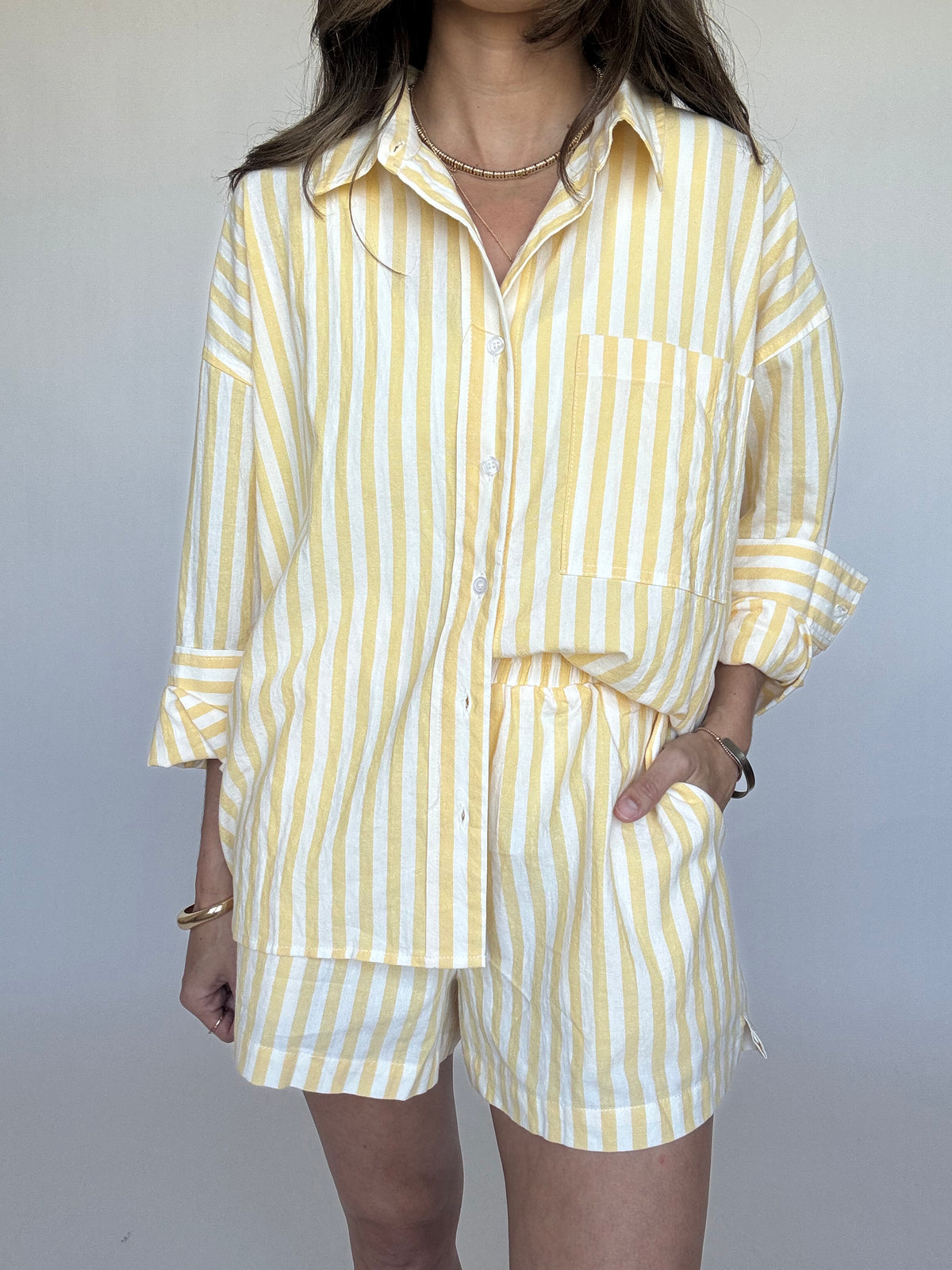 Lemonade Striped Button Down Top