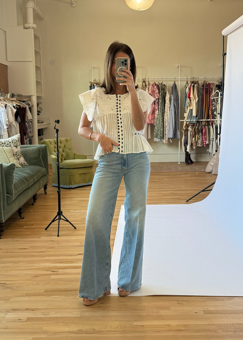 Mila Embroidered Button Detail Blouse