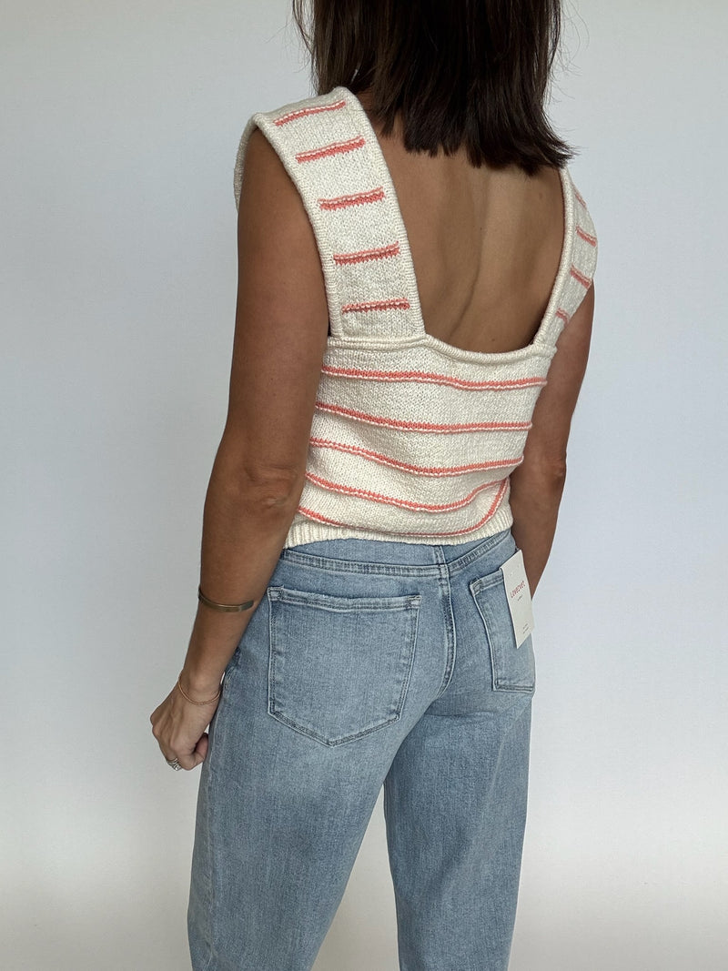 Coral Stripe Knit Tank