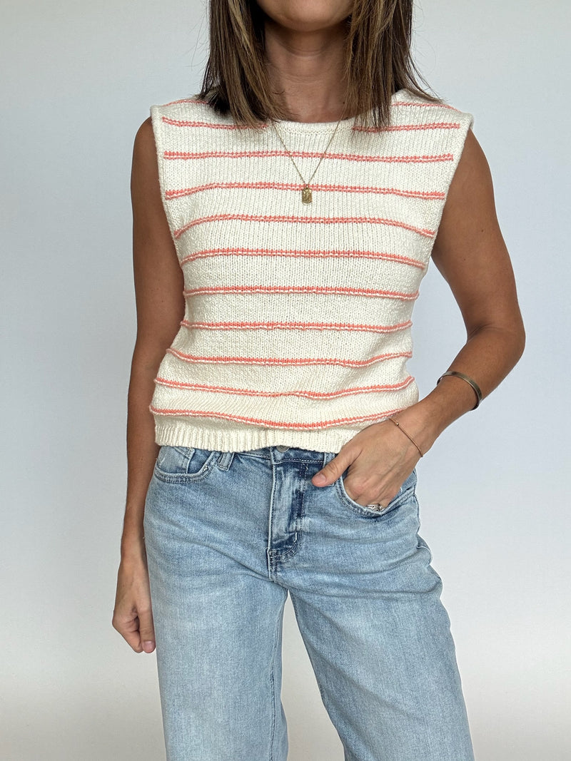 Coral Stripe Knit Tank