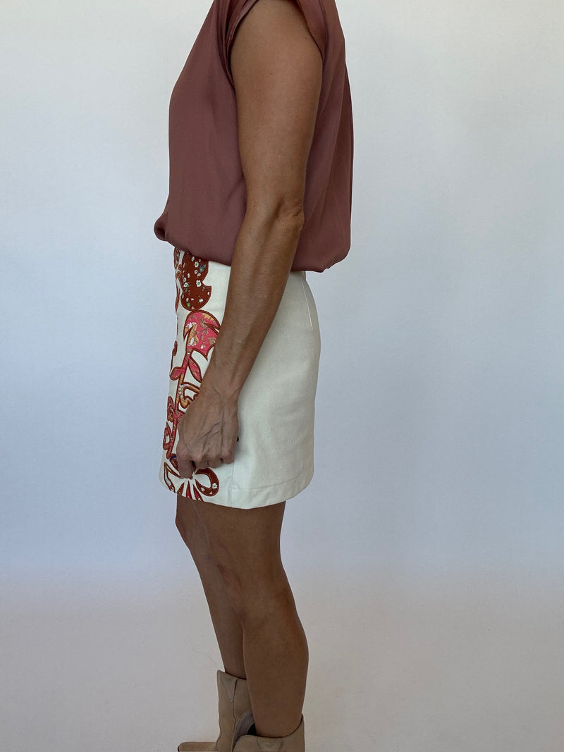 Suede Embroidered Mini Skirt | THML