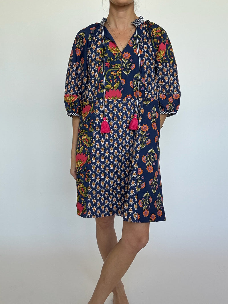 Blue Mixed Floral Print Mini Dress