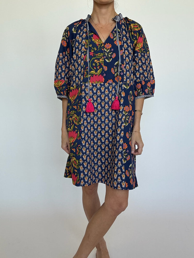 Blue Mixed Floral Print Mini Dress