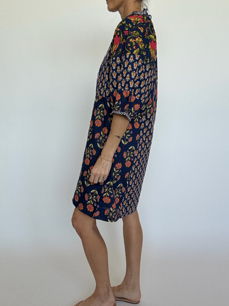 Blue Mixed Floral Print Mini Dress