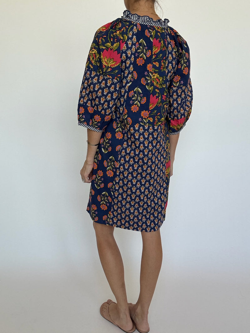 Blue Mixed Floral Print Mini Dress