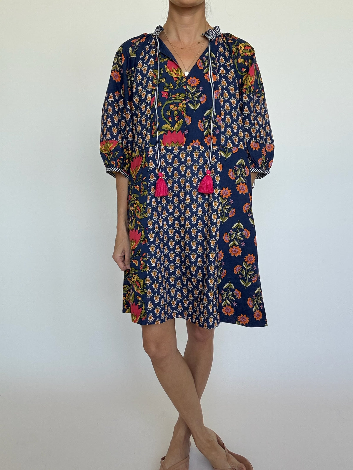 Blue Mixed Floral Print Mini Dress