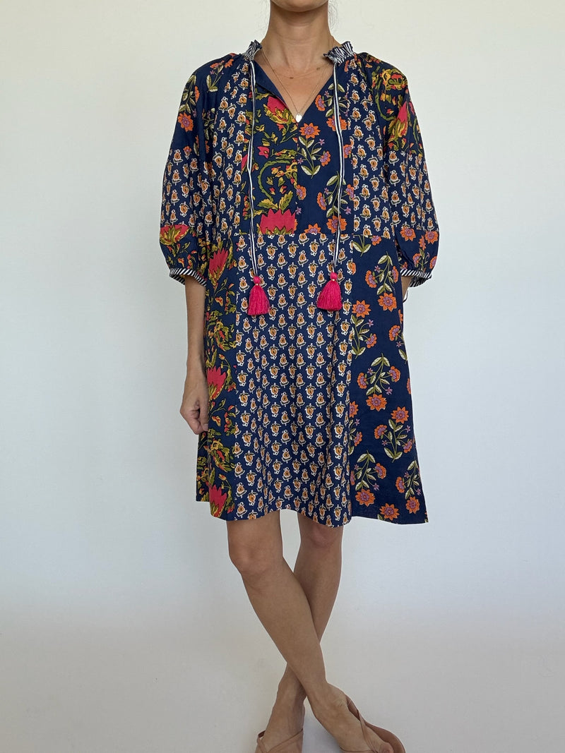 Blue Mixed Floral Print Mini Dress