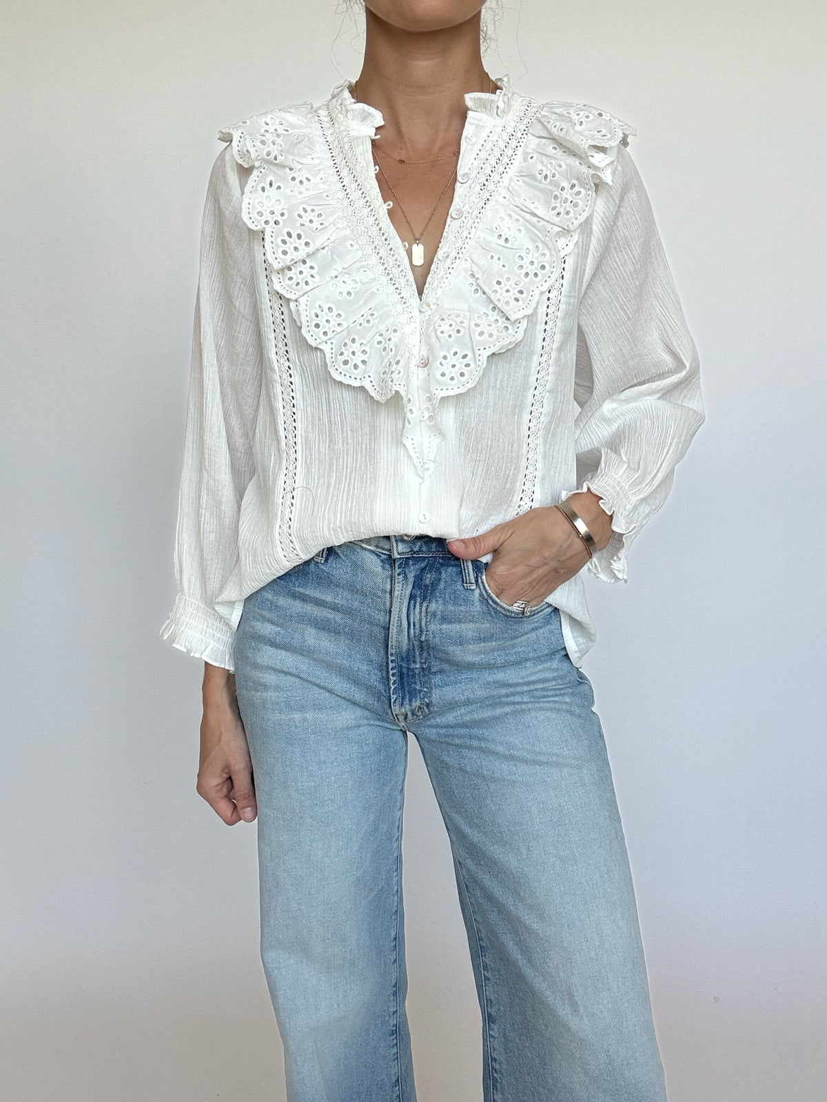 Elle Ruffle Lace Detail Blouse