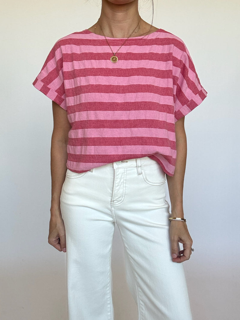 Red Pink Stripe Top