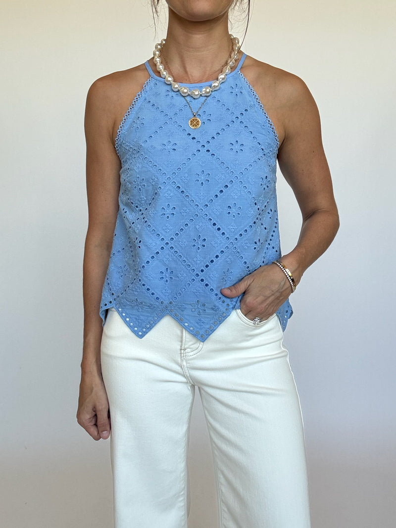 Ada Embroidered Tank - Periwinkle Blue