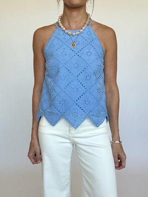 Ada Embroidered Tank - Periwinkle Blue
